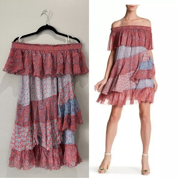 BRAND NEW - REBECCA TAYLOR Silk Floral Off The Shoulder Amanda Tiered Dress - Picture 1 of 7